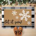 2 Pcs Winter Let It Snow Coir Doormats Outdoor Snowflake Welcome Door Mats Layered Buffalo Plaid Front Door Rugs Non Slip Floor Mats for Christmas Porch Entryway Indoor Outdoor Decor (Black and White)