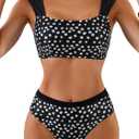 Eomenie Women's Square Neck Bikini Sets Wide Straps Two Piece Swimsuit Retro Mid Waisted Bathing Suit