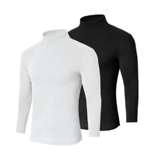 2 Pack Men Mock Turtleneck Long Sleeve Shirts Double Sided Fleece Thermal Pullover Sweater Slim Fit Base Layer Top, Large