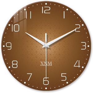 XNM Round Glass Brown Wall Clock Battery Operated 20 Inch