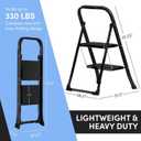 2 x 2-Step Ladder with Wide Anti-Slip Platform & Thick Rubber Feet | Heavy Duty Foldable & Portable | 330 lbs Capacity, Steel Frame, Rubber Handgrip, Folding Step Stool
