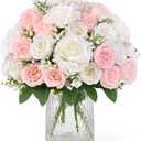 Yastouay 2 Bouquets Peonies Artificial Flowers, Mixed Pink & White Fake Peonies with Large Bloom, Silk Peony Flowers Faux Peony Bouquet for Wedding Centerpieces, Table, Vase & Home Decor