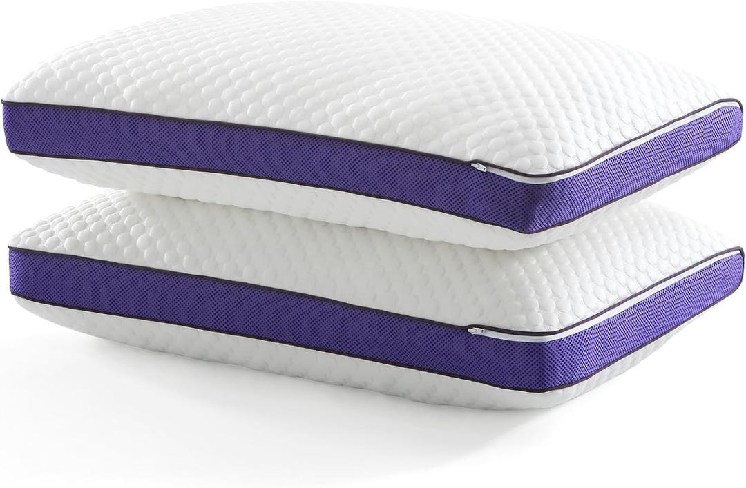 BPC Shredded Memory Foam Pillows Queen Size, Cooling Bed Pillows for Sleeping, Adjustable Firm Soft Support for Side Back Stomach Sleepers, Hypoallergenic Removable Washable Cover, CertiPUR-US, 2 Pack