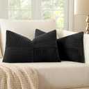 MIULEE Black Decorative Lumbar Throw Pillow Covers 12x20 Inch for Couch Bed Sofa Pack of 2 Boho Farmhouse Throw Pillows Soft Cross Corduroy Patchwork Textured Cushion Cases