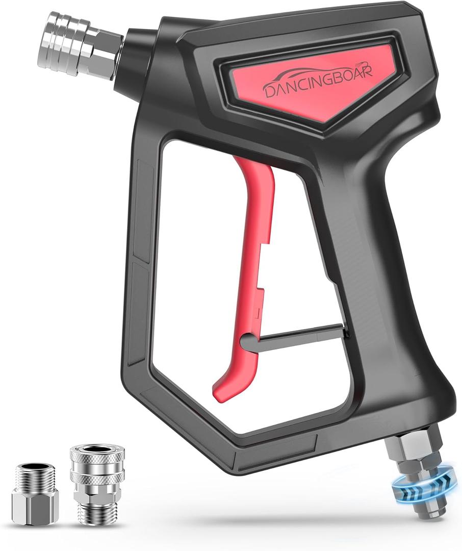 Stubby Pressure Washer Gun with Swivel, Power Washer Gun with 3/8" Plug and 1/4" Quick Connector, Short Pressure Washer Gun with M22-14mm & 15mm Fitting for Car Wash, 4000PSI