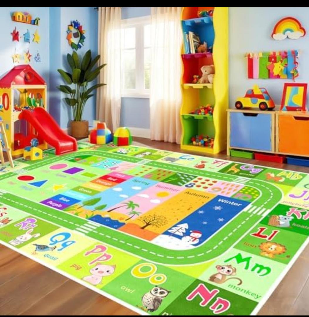 BATATADOCE Kids Rugs for Playroom - Educational Rug with ABC Alphabet,Animals Colors,ABC Rugs for Children Playroom Cartoon Kids Play Mat for Bedroom Decor,Green, 2.5×4Feet