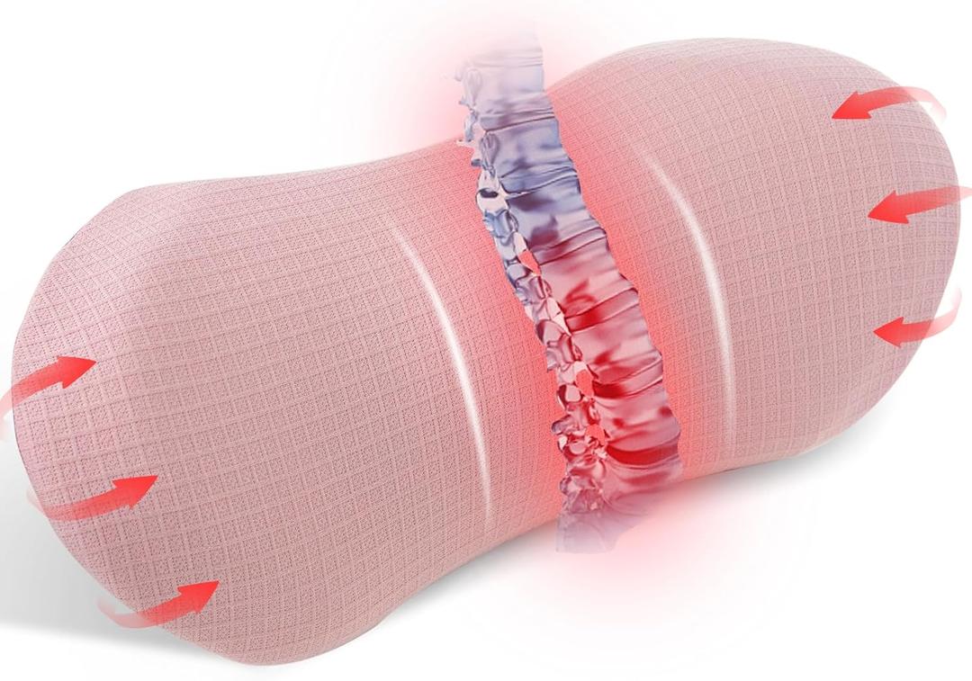Lumbar Support Pillow for Office Chair, Memory Foam Lumbar Pillow for Lower Back Pain Relief (Pink)