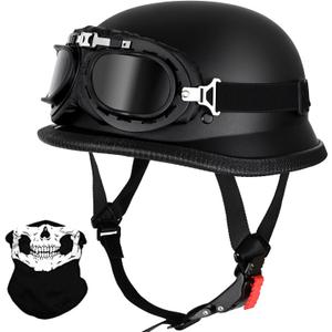 German Style Skull Cap Adult Men Women Half Shell Helmet, DOT Approved Retro Face Helmet for Cruiser Scooter Chopper, Large