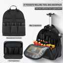 KUNN Rolling Tool Backpack with Wheels, Heavy Duty Waterproof Wheeled Tool Bag, 47 Pockets & Loops Work Backpack for Electrician Construction HVAC, Black
