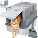 SZEE Stainless Steel Litter Box, Large Size, Fully/Half Enclosed Design, Foldable Front Door for Scooping, Activated Charcoal Odor Control, Prevent Splashing Out