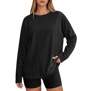 Cicy Bell Womens Oversized Long Sleeve T Shirts Casual Crewneck Trendy Tunic Tops 2025 Loose Fit Basic Tees Black (M)