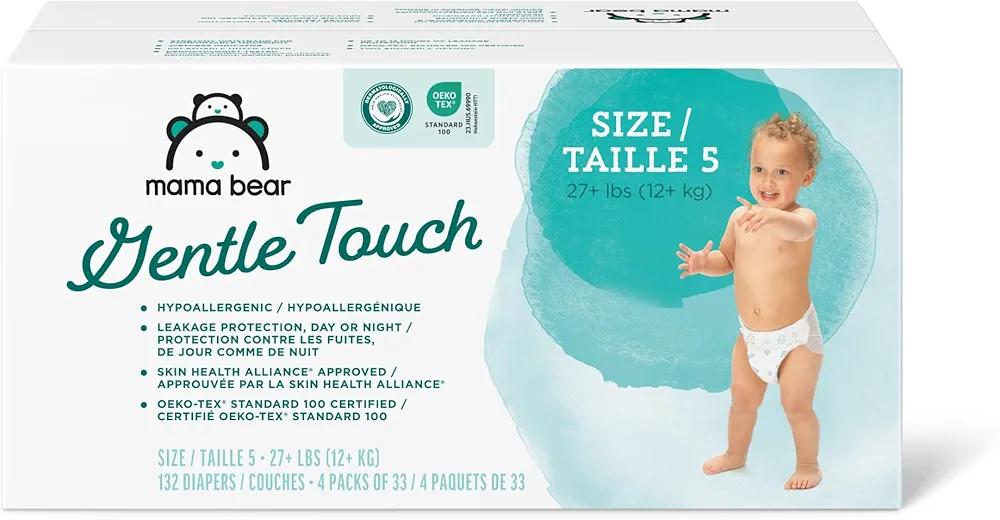 Amazon Brand - Mama Bear Gentle Touch Diapers, Hypoallergenic, Size 5, 132 Count (4 packs of 33), White