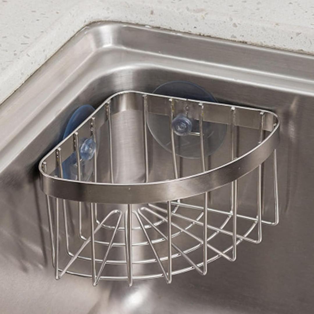 Dish Cloth Hanger+Sponge Holder +corner sink caddy Save Space Triangle 2-in-1 Sink Caddy, No Drilling with 2PCS Suckers(90 RIGHT ANGLE CORNER ONLY)