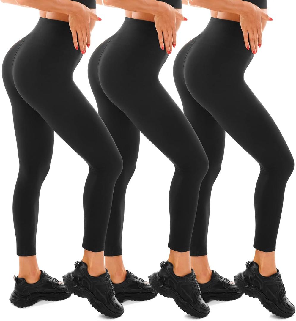 Walifrey Black Leggings for Women, High Waisted Buttery Soft Workout Leggings 3 Packs LXL