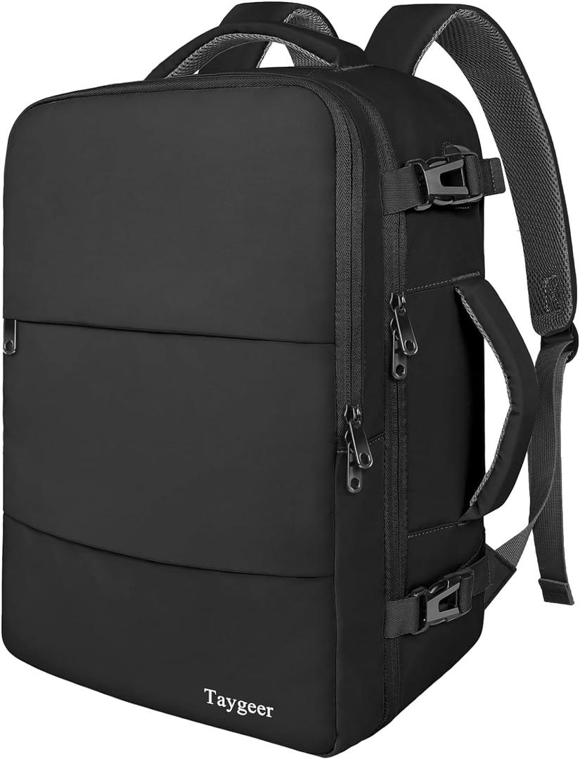 Taygeer Travel Laptop Backpack for Men Women, Airplane Approved Travel Backpack Suitcase with Usb Charging Port, Lightweight College 35l Luggage Bag 15.6inch Laptop Mochila Gifts for Business,Black (Large, Black)