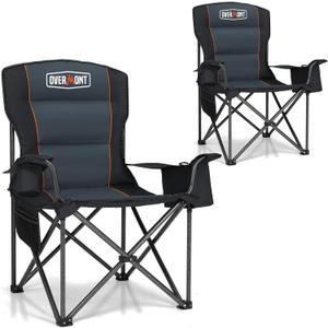 Overmont Oversized Folding Camping Chair - 450lbs Support with Padded Cushion Cooler Pockets - Heavy Duty Collapsible Chairs for Sports Garden Beach Fishing (2pcs, Black)