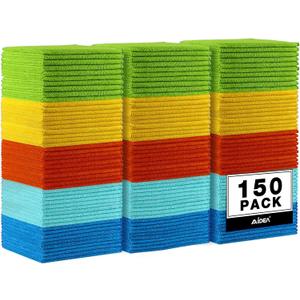 AIDEA Microfiber Cleaning Cloth, 150PK, Microfiber Towels for Cars, Premium All Purpose Car Cloth, Lint Free Rags, Absorbent Towels for SUVs, House, Kitchen, Window, 12"12" (Yellow Blue Green)