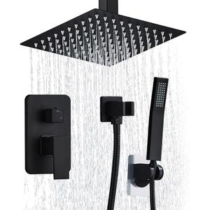 10 Inch Shower Faucet Set Ceiling Mount, High Pressure Rainfall Shower System, Square Rain Shower Spray Combo Luxury Shower Fixtures Matte Black