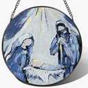 8'' Stained Glass Nativity Scene Ornament, Stained Glass Window Hanging, Religious Holiday Ornament, Holy Family Decoration, Gift for Christmas, Religious Gifts, Christian Gifts
