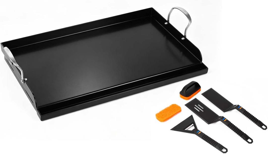 Updated 25" x 16" Cast Iron Griddle for Gas Grill, Nonstick Nanoceramic Stove Top Griddle for Gas Stove, Pre-Seasoned Flat Top Plate Insert for Outdoor Gas Grill, Camping, Tailgating, Parties