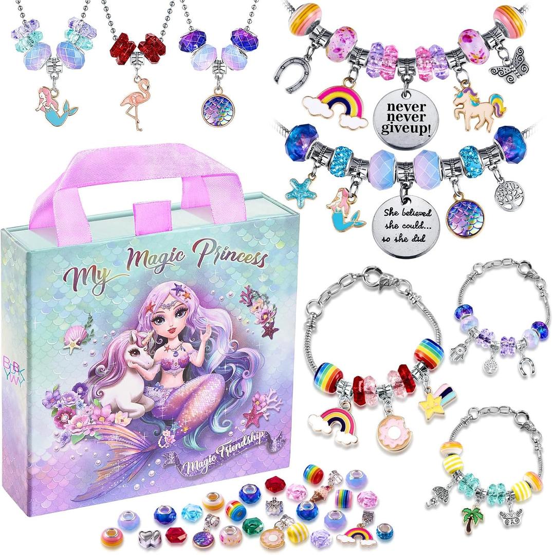 Charm Bracelet Making Kit & Unicorn/Mermaid Girl Toy- ideal Crafts for Ages 8-12 Girls who Inspire Imagination and Create Magic with Art Set and Jewelry Making Kit