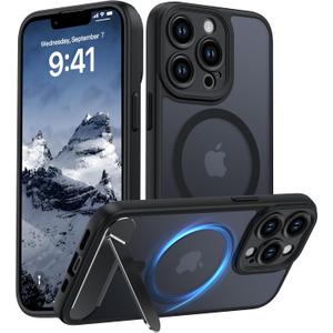 Magnetic Compatible with iPhone 13 Pro Case, [Built-in Invisible Kickstand][Compatible with MagSafe] Translucent Matte Phone Case for iPhone 13 Pro 6.1", Black