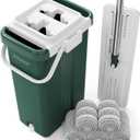 JOYMOOP Commercial Mop and Bucket Set, 17.7-inch Dust Mops for Floor Cleaning, Flat Mop Bucket with Wringer, Include 5 Reusable Microfiber Mop Pads - Forest Green