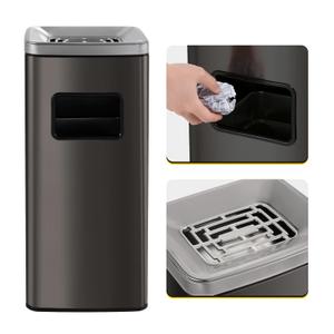 Dyna-Living Trash Can Outdoor Large Garbage Can with Lid Trash Bin Commercial Big Garbage Bin Industrial Metal Trash Enclosure Waste Container, Rectangle Black Gold (9.84*11.81*26.8 inch)