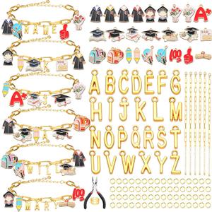 Kigeli 394 Pcs Holiday Bracelets for Women DIY Teacher Graduation Nurse Rainbow Pride Bracelets kit Jewelry Crafts Adjustable Gold Letter Charms for Holiday Party Favors