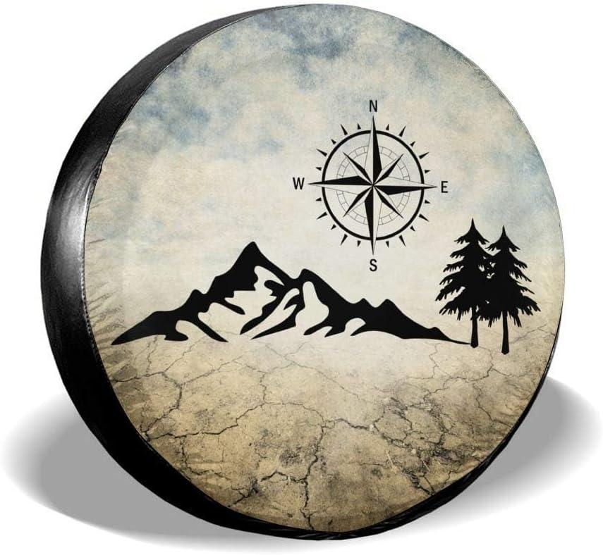 Nature Mountain Compass Spare Tire Cover Wheel Protectors Weatherproof Universal for Trailer Rv SUV Truck Camper Travel Trailer 14" 15" 16" 17" (15" for tire diameter 27.60"-29.92"/70.1cm-76cm)