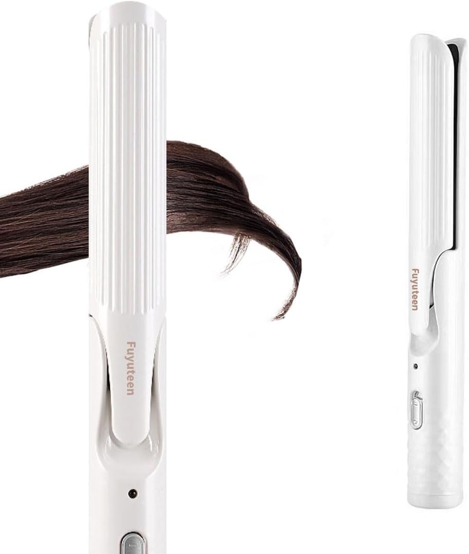 Hair Straightener and Curler 2 in 1 with Curls Bangs 1 1/4-Inch Flat Iron Curling Iron for Short Long Fine Hair Travel,Ceramic Coating,Anti-Scald,Fast Results,Smooth Styles Hair Iron,White