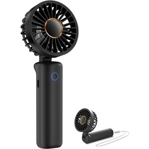 FrSara Portable Handheld Fan Rechargeable, Small Mini Folding Desk Fan Upgraded Wind Power, 3-Speed, 2000mAh Long Battery Life, Quiet, Portable, Suitable for Outdoor Travel, Black