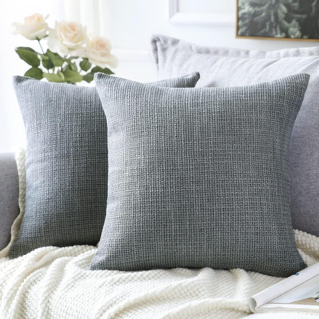 OTOSTAR Linen Throw Pillow Covers Set of 2 Decorative Square Pillowcases Cushion Covers 12x12 Inch for Home Decor Sofa Bedroom Car 30 x 30 CM Dark Grey
