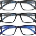 IBOANN Reading Glasses for Men Readers Mens Stylish Blue Light Blocking Computer Eyeglasses (Black+Blue+Grey)