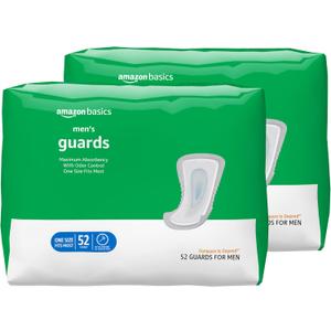Amazon Basics Men's Incontinence Guards, Maximum Absorbency, Moisture-Wicking with Odor Protection, One Size Fits Most, 104 Count (2 Packs of 52)