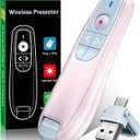 2-in-1 USB Type C Presentation Clicker, Wireless Presentation Clicker PowerPoint Presenter Remote with Volume Control, Powerpoint Clicker with Slide Advancer for Computer/Laptop/Mac,Pink