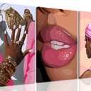 Black Girl Canvas Wall Art Set of 3 Pink African American Black Woman Wall Decor Fashion Abstract Black women Aesthetic Poster Prints for Living Room Bedroom Bathroom16x24in Framed