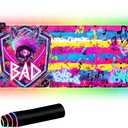 Cyberpunk Neon Rabbit RGB Gaming Mouse Pad 31.5"x11.8" Large LED Desk Mat with Urban Street Art Design Third Eye, Shield & Straw Hat Motif for PC & Laptop Setup