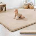1.3" Thick Baby Floor Play Mat 59x79, Basic Padded Foam Mat for Tummy Time Crawling, Non Slip Cushioned for Babies Toddlers Infants Kids (Beige)