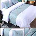 Twelve 3pcs Bed Runner Set - 1 Scarf and 2 Pillowcases, Rippling Teal Bedding Scarves for Guesthouse, Hotel, Home Decor (50x260cm)