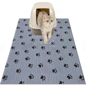 Saillong Cat Litter Mat XL, 36 x28 Non-Slip and Stable Cat Litter Box Mat Contains Mess from Box, Protects Floor, Urine-Proof, Machine Washable, Soft on Kitty Paws, Absorbent, Waterproof(Grey Stripe)