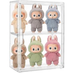 Acrylic Display Case Compatible with Labubu POP MART, Clear Figure Display Cases for Collectibles, Stackable Display Box with Magnetic Door 1 Pack