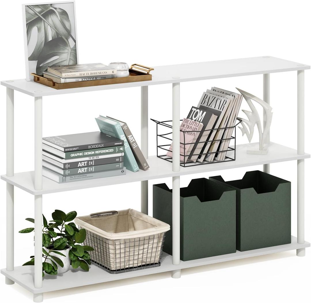 Furinno Turn-N-Tube Storage Shelves, 3-Tier 47.4 Wide Book Shelf, Corner Shelf, Toolless Open Shelves, for Organization and Storage, Living Room, Garage, Home Office, White
