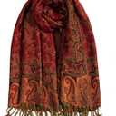 AUSEKALY Pashmina Feel Shawls Wraps for Women Rave Scarf Soft Silky Reversible Men Scarves (Burgundy)