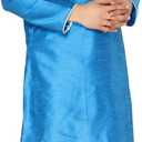 SKAVIJ Men's Art Silk Contrast Kurta Pyjama Set Woven Design 2-Piece Festive Ethnic Dress (Turquoise, Small)