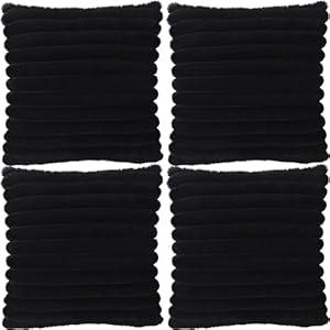 4 Pack 18x18 Pillow Cover Velvet Pillow Covers, Faux Fur Square Throw Pillow Covers for Living Room Decorations Throw Pillow Case, Throw Pillow Cover Cushion Cover for Home Sofa Bedroom Car, Black