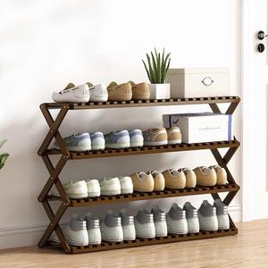 Bamboo Shoe Rack for Front Door Entrance Folding Shoe Shelf Organizer 4 Tier Long Free Standing Shoe Racks for Closet Entryway Living Room Bedroom Hallway (Brown)