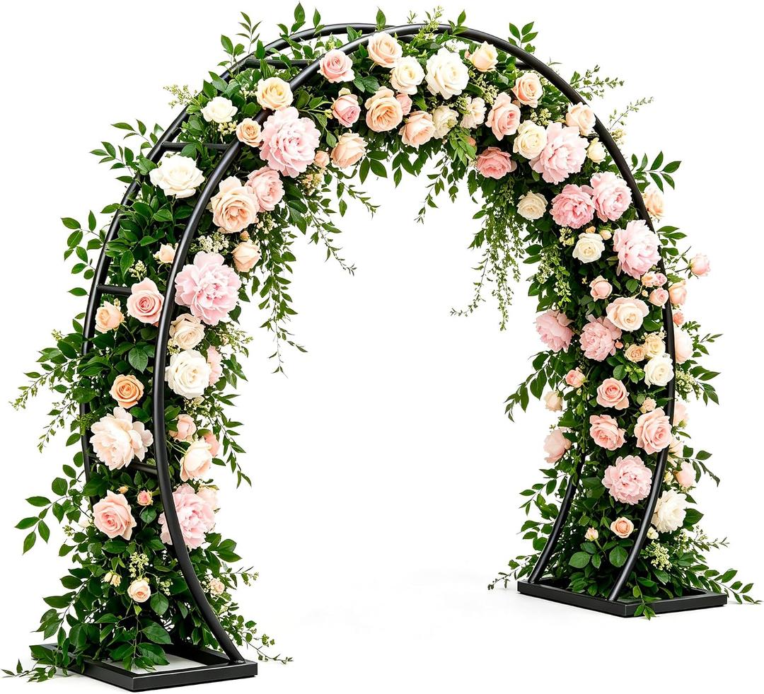 Round Metal Wedding Arch & Garden Trellis, Outdoor Decorative Plant Pergola for Climbing Vines, Roses & Flowers, Elegant Event Backdrop for Parties & Balloon Decor (Round, Black)