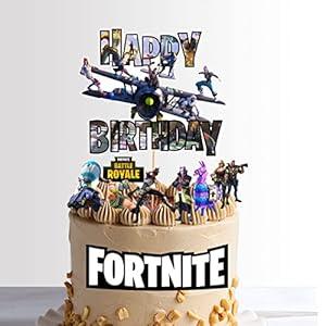 Video Game Happy Birthday Cake Topper 15cm + 7 Characters + Wafer Paper Badge Party Supplies Decoration Supplies for Kids Adults Girls Boys (Main Topper + Characters + Wafer Badge)