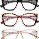 Oversized Reading Glasses Women Cat Eye Blue Light Computer Reader Stylish Unbreakable Fashion Large Eyewear PT2001A (Readers black&tortoise&champagne) 2.5